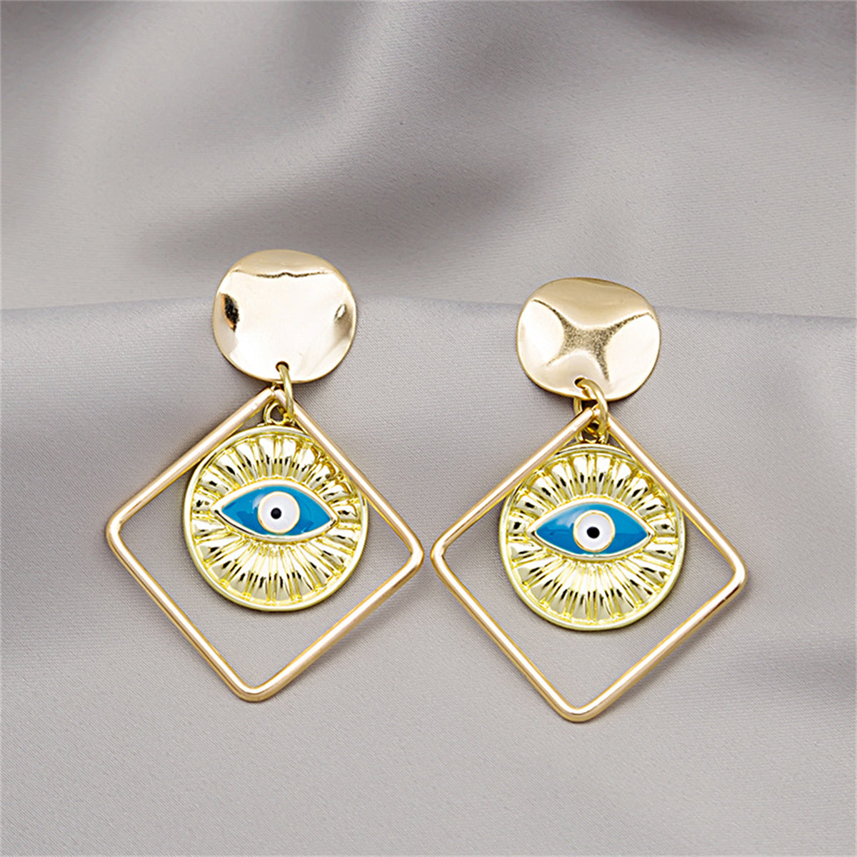 Blue Enamel & 18K Gold-Plated Evil Eye Open Rhombus Drop Earrings