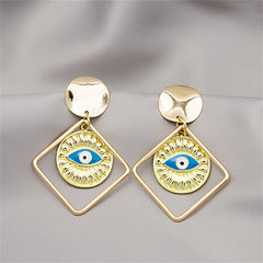 Blue Enamel & 18K Gold-Plated Evil Eye Open Rhombus Drop Earrings