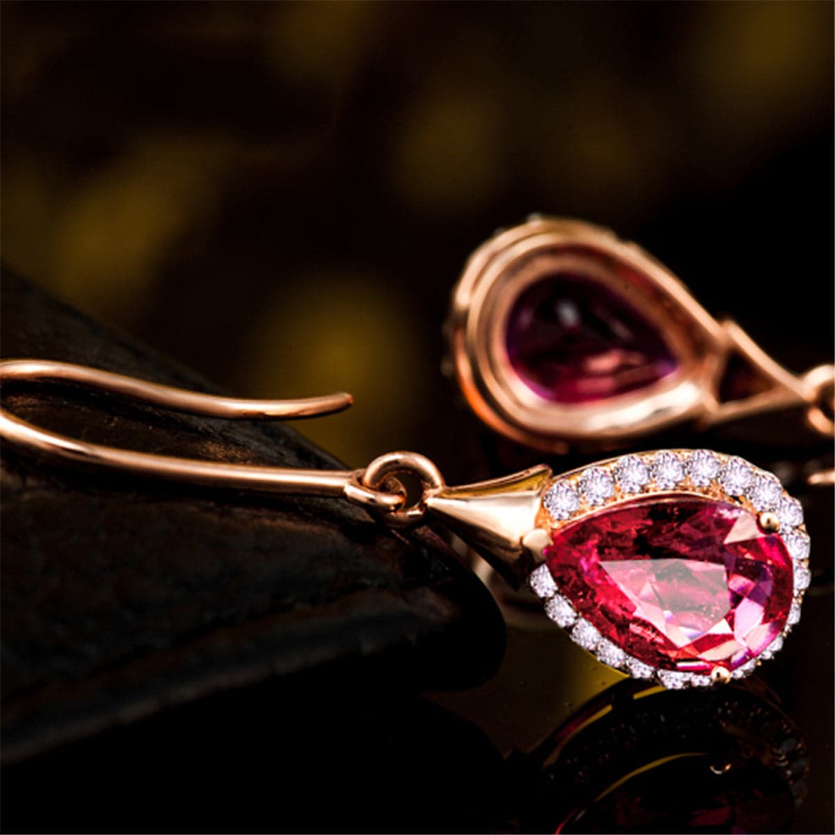 Red Crystal & Cubic Zirconia 18K Rose Gold-Plated Halo Teardrop Earrings