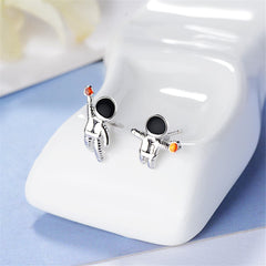 Cubic Zirconia & Silver-Plated Astronaut Stud Earrings