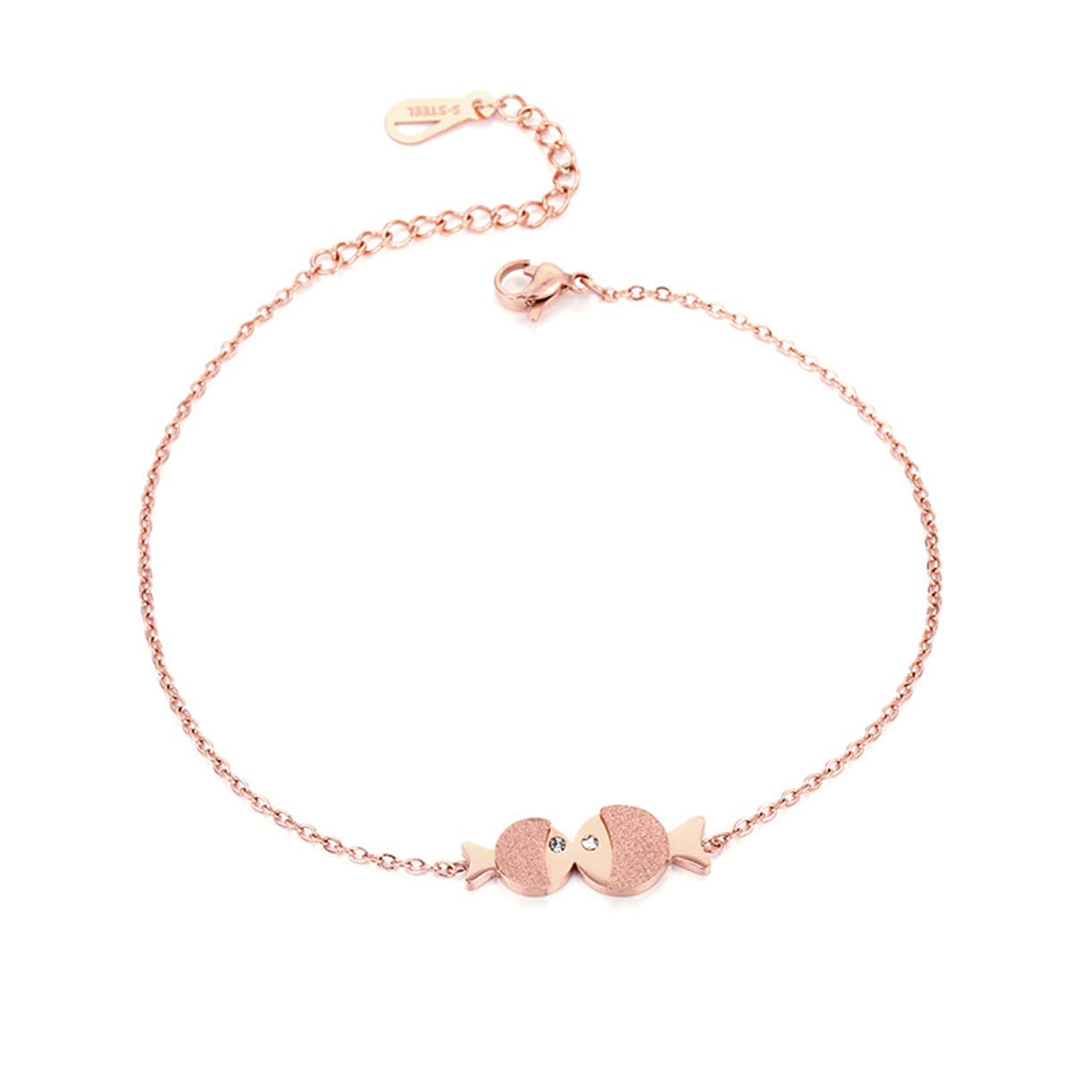 18K Rose Gold-Plated & Cubic Zirconia Double Frosted Fish Anklet