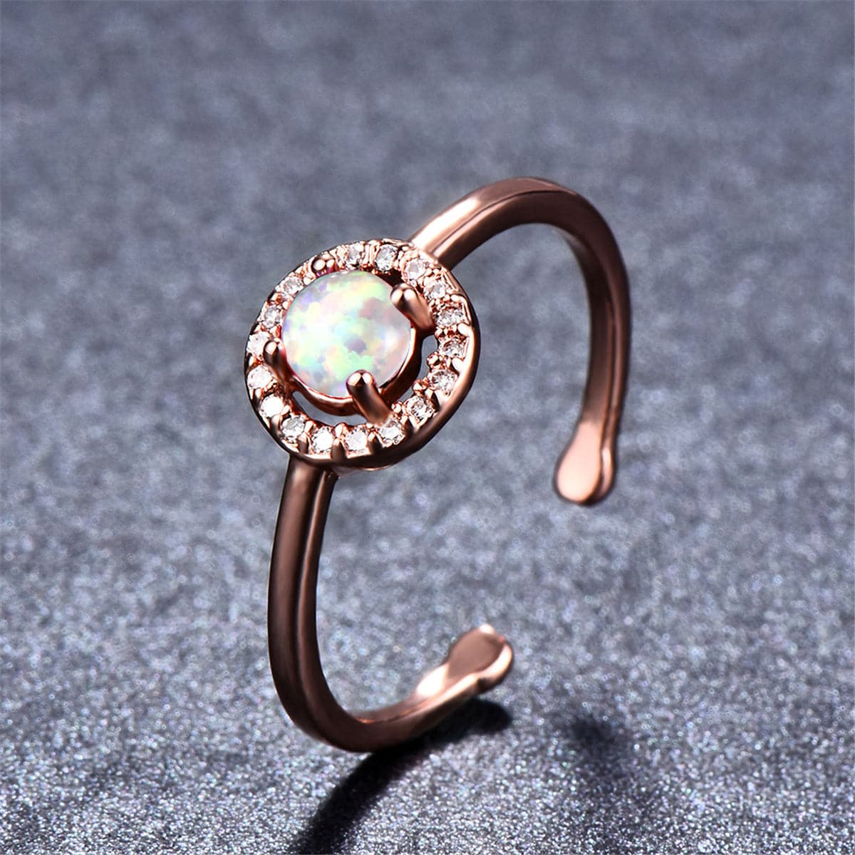 Opal & 18K Rose Gold-Plated Halo Open Ring