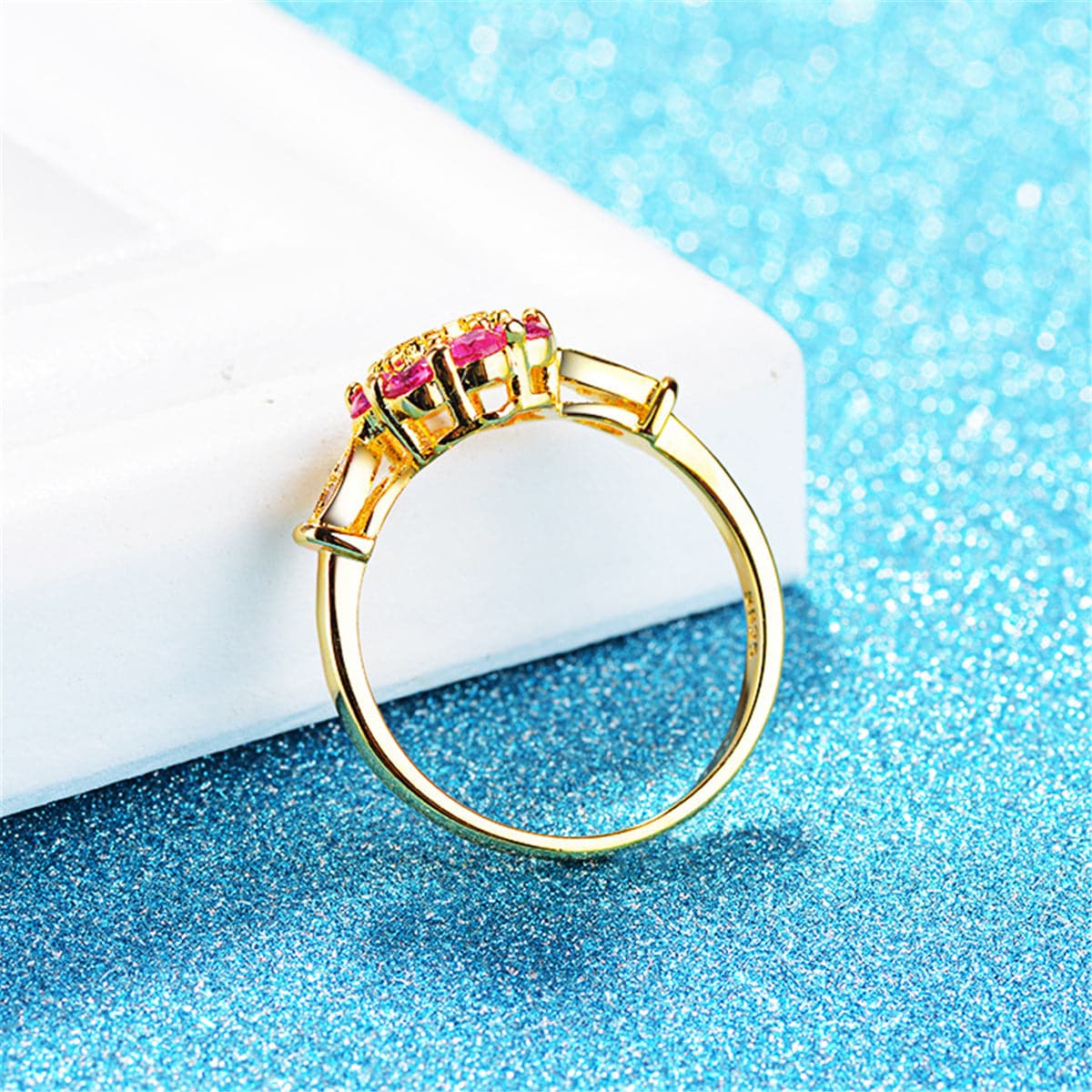 cubic zirconia & Red Crystal Flower Halo Ring - streetregion