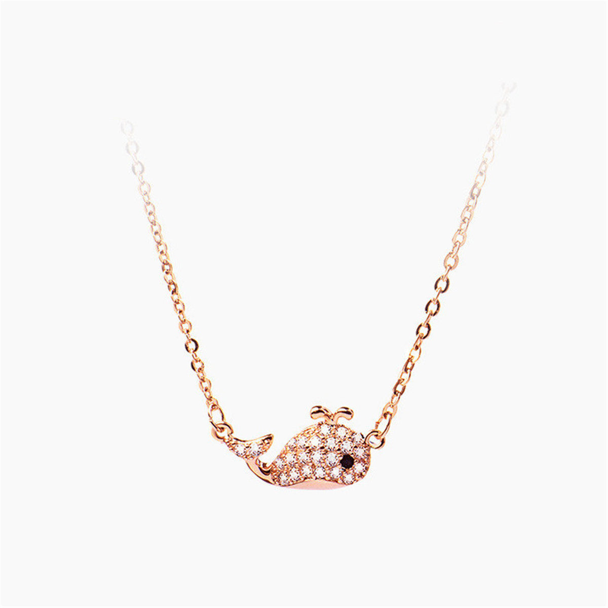 Cubic Zirconia & 18K Rose Gold-Plated Whale Pendant Necklace