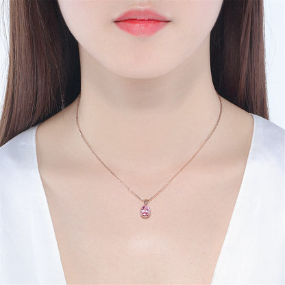 Pink Jasper and Rose Gold-Plated Oval-Cut Pendant Necklace, rose gold pendant necklace for women, side view