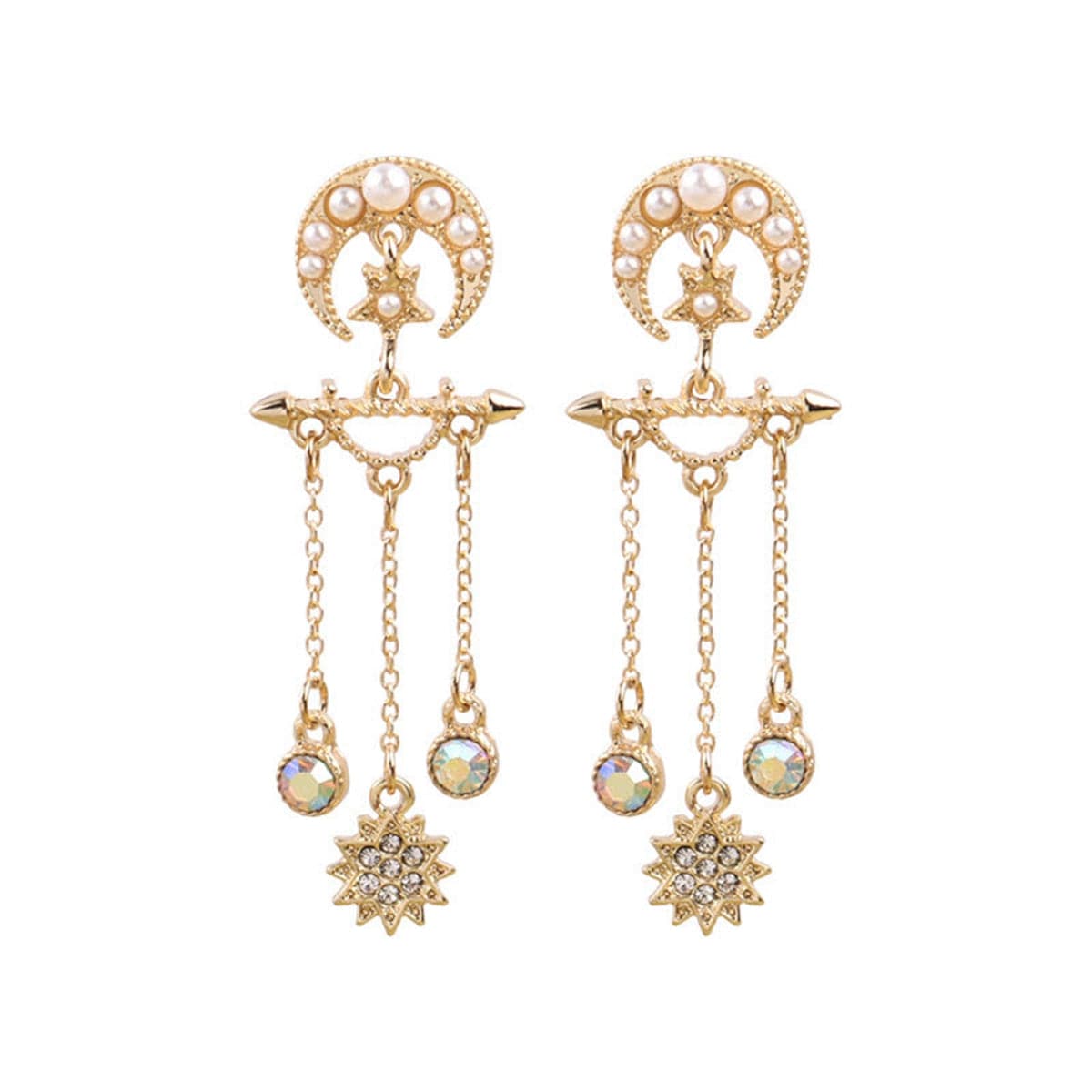 Pearl and Cubic Zirconia 18K Gold-Plated Celestial Chandelier Drop Earrings, gold drop earrings for women, side view