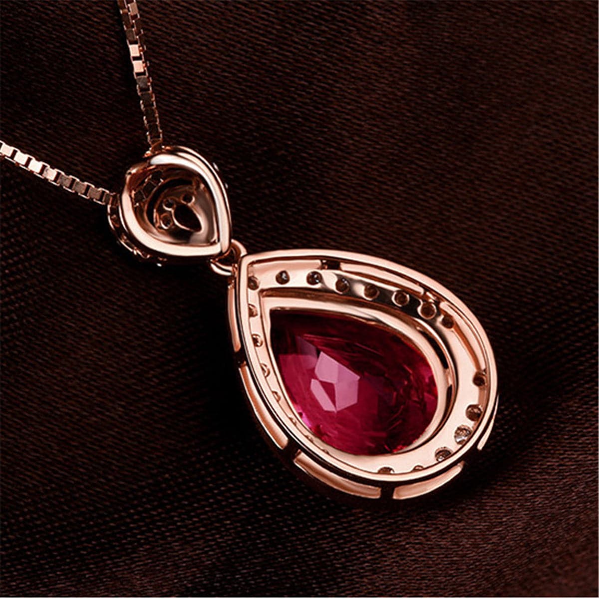 Red Crystal & Cubic Zirconia 18K Rose Gold-Plated Pear-Cut Halo Pendant Necklace