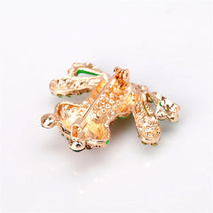 Green Cubic Zirconia & 18K Gold-Plated Frog Brooch