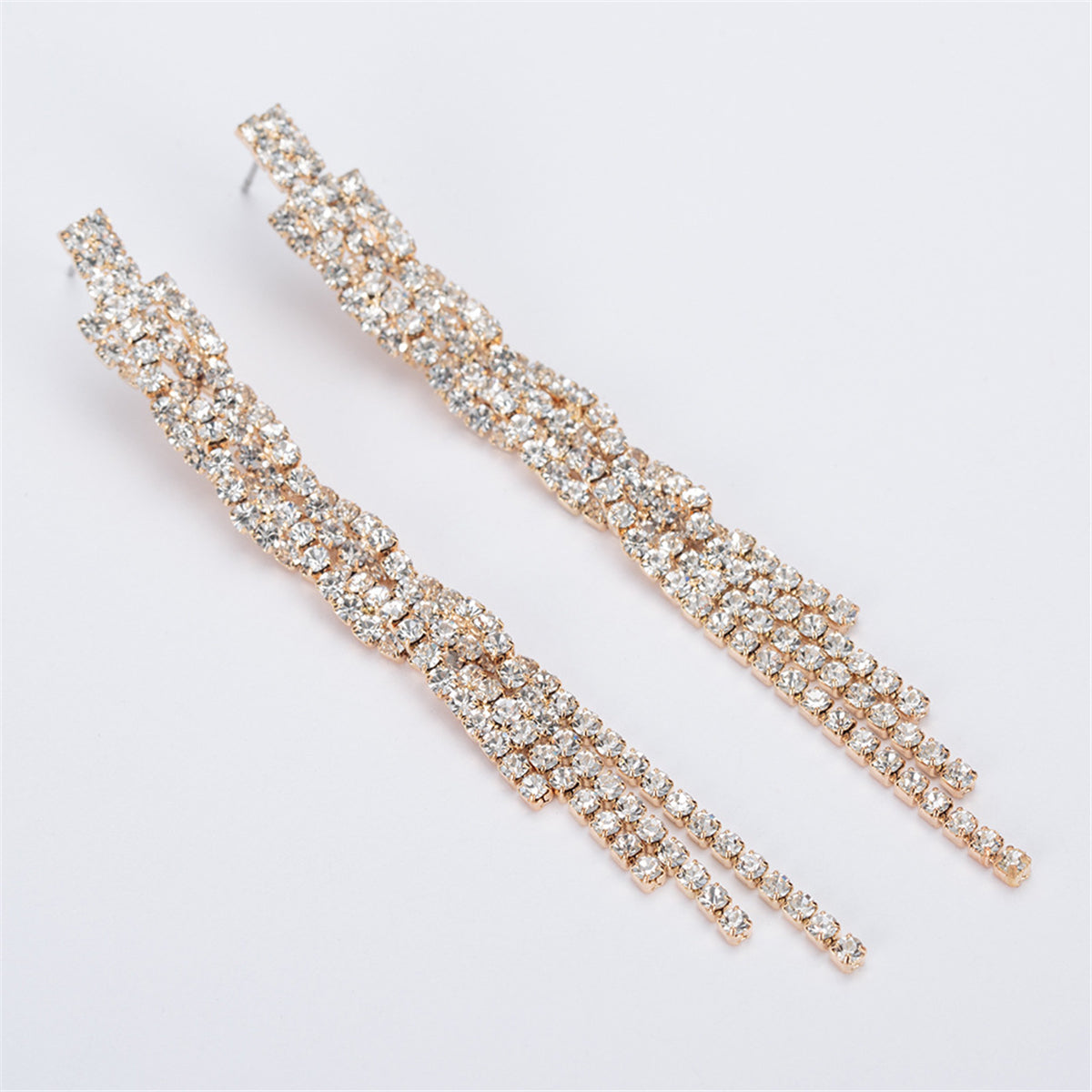 Cubic Zirconia and 18K Gold-Plated Crossing Line Drop Earrings, gold drop earrings for women, side view
