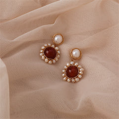 Red Agate & Pearl 18K Gold-Plated Entangled Drop Earrings
