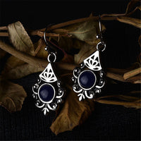 Retro Blue Crystal & Silver-Plated Filigree Drop Earrings