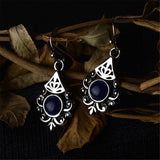 Retro Blue Crystal & Silver-Plated Filigree Drop Earrings