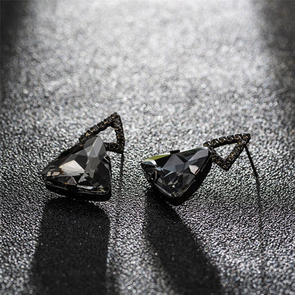 Gray and Rhodium-Plated Triangle Drop Earrings, drop earrings for women, dainty minimalist design, lifestyle look