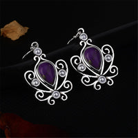 Simulated Purple Turquoise & Imitation Pearl Pear Cut Drop Earrings