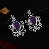 Simulated Purple Turquoise & Imitation Pearl Pear Cut Drop Earrings