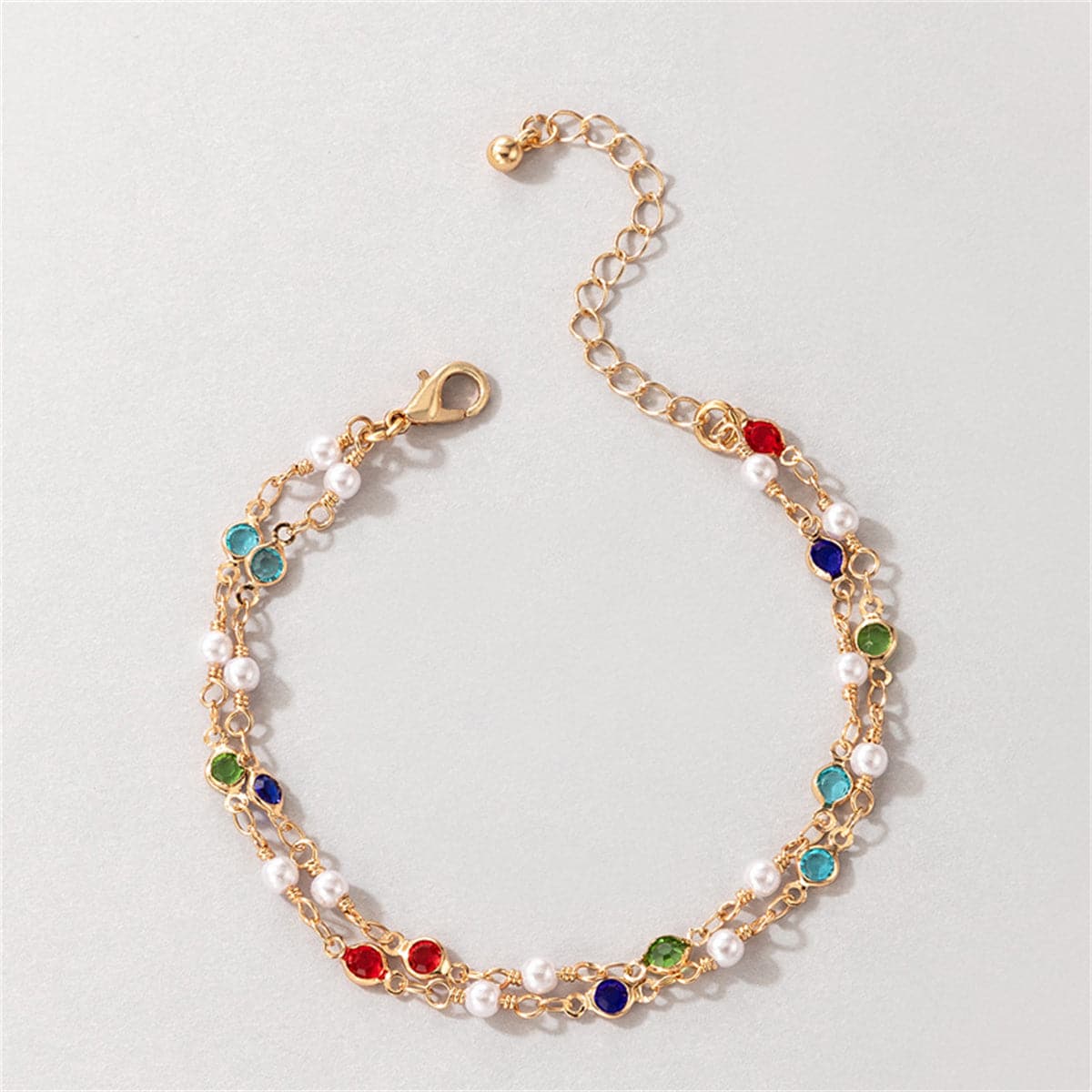 Jewel-Tone Cubic Zirconia & Pearl Layered Anklet