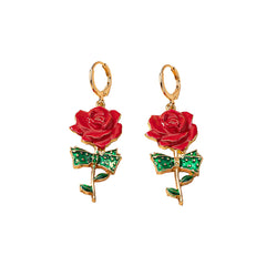Red Enamel & 18K Gold-Plated Rose Drop Earrings