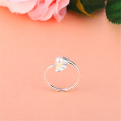 Pearl & Silver-Plated Ginkgo Leaf Bypass Ring