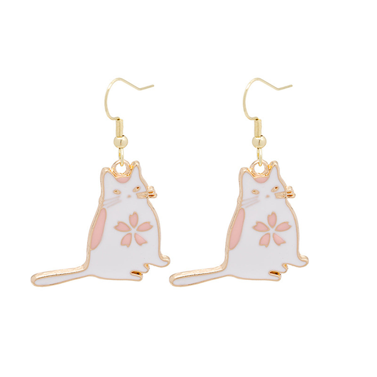 White Enamel and 18K Gold-Plated Kitty Drop Earrings, gold drop earrings for women, elegant gift for her, side view