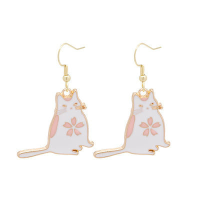White Enamel and 18K Gold-Plated Kitty Drop Earrings, gold drop earrings for women, elegant gift for her, side view