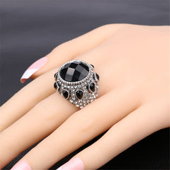Black cubic zirconia & Silvertone Pear Ring - streetregion