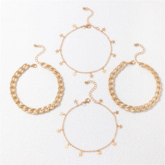 18K Gold-Plated Star Station & Curb Chain Anklet Set