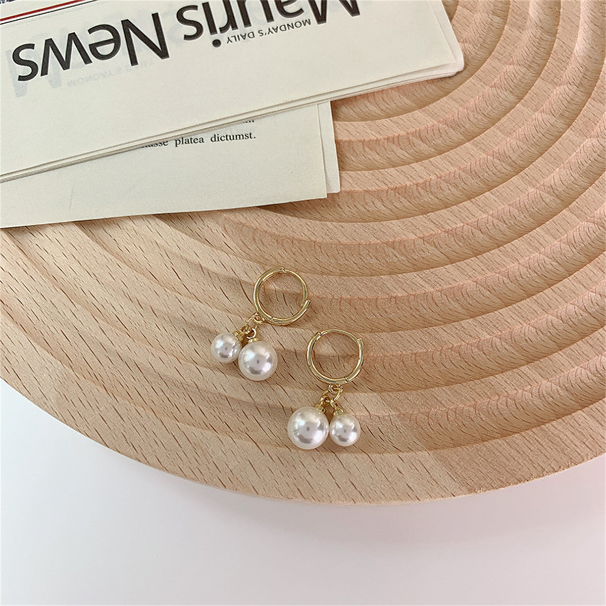 Pearl and 18K Gold-Plated Double Charm Drop Earrings, gold huggie earrings, elegant gift for her, styled look
