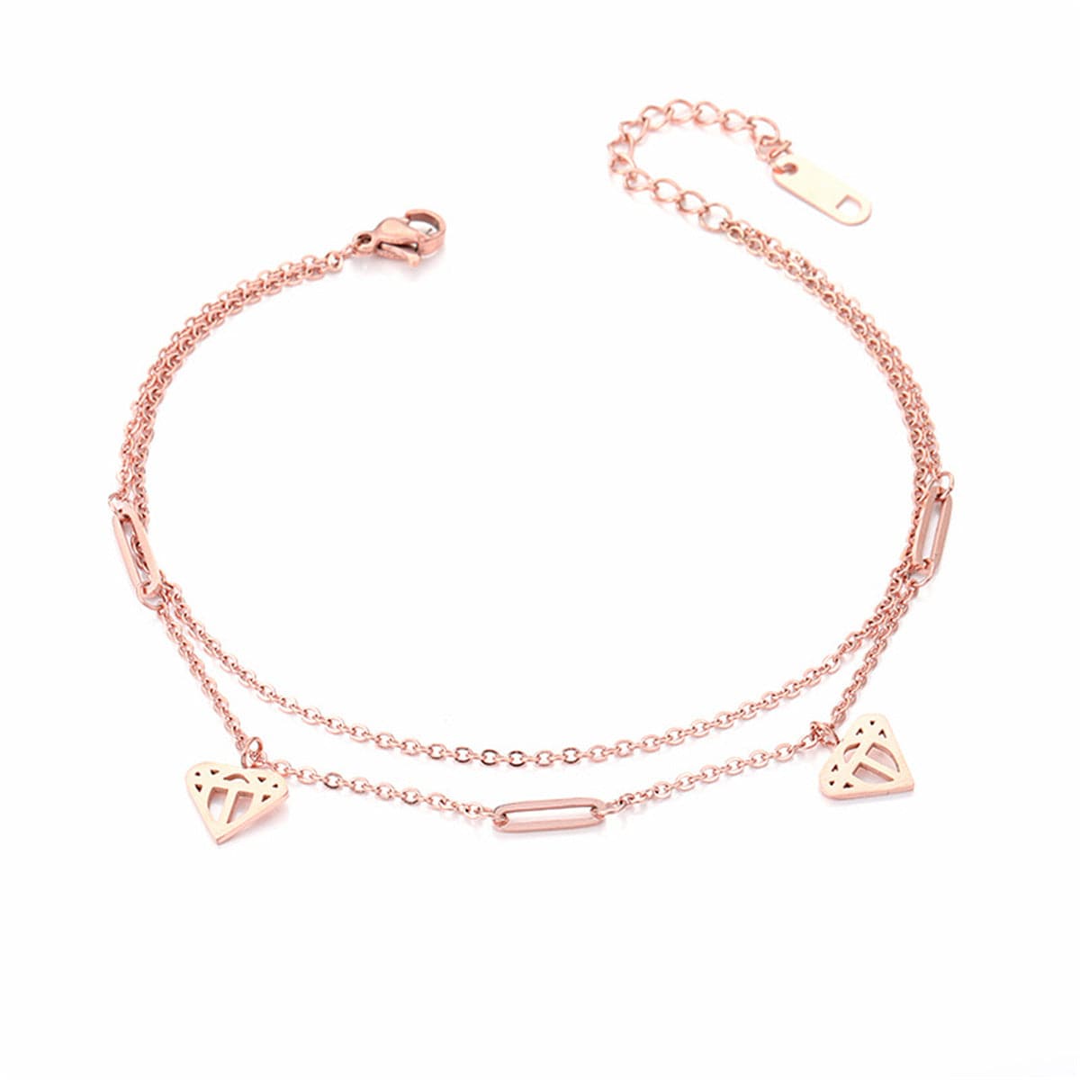 18K Rose Gold-Plated Heart Layer Anklet, rose gold anklet bracelet, everyday style, front view