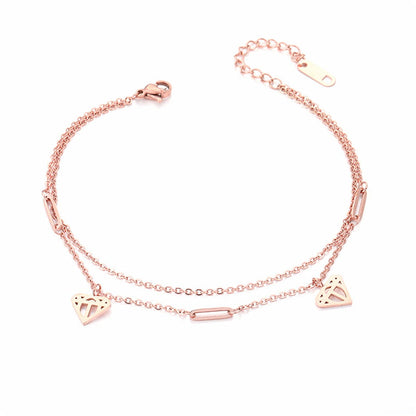 18K Rose Gold-Plated Heart Layer Anklet, rose gold anklet bracelet, everyday style, front view