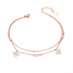 18K Rose Gold-Plated Heart Layer Anklet