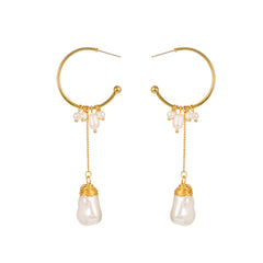 Pearl & 18K Gold-Plated Dangle Hoop Earrings