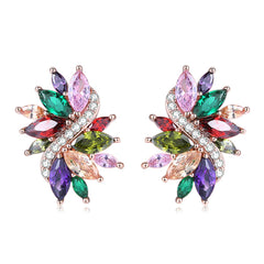 Jewel-Tone Crystal & 18k Rose Gold-Plated Floral Stud Earrings - streetregion