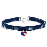 Blue & Silver-Plated American Flag Heart Choker Necklace - streetregion