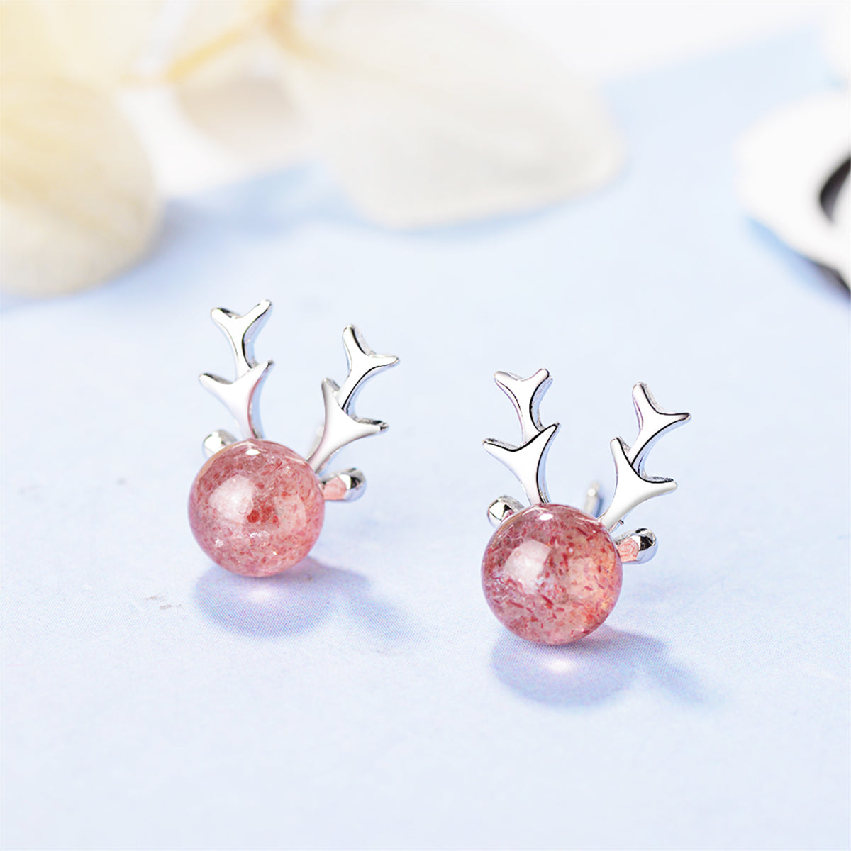 Crystal Deer Antlers Stud Earring, stud earrings for women, dainty minimalist design, lifestyle look