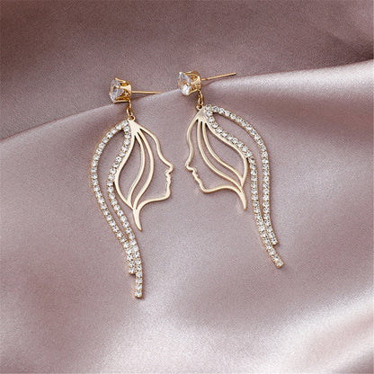 Cubic Zirconia and 18K Gold-Plated Abstract Figure Drop Earrings, gold drop earrings for women, detail close-up