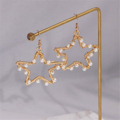 Pearl & 18K Gold-Plated Open Star Drop Earrings