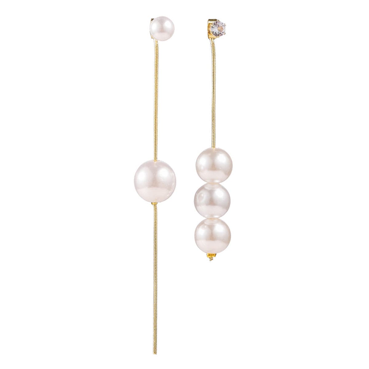 Cubic Zirconia and Pearl Mismatching Tassel Dangle Earring, drop earrings for women, elegant gift for her, front view