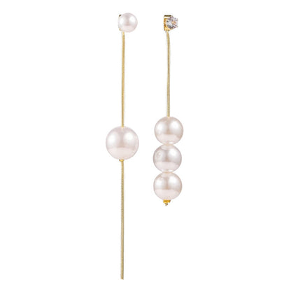 Cubic Zirconia and Pearl Mismatching Tassel Dangle Earring, drop earrings for women, elegant gift for her, front view