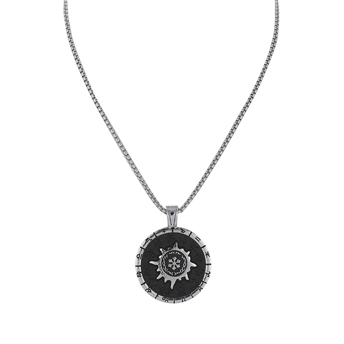 Black Enamel & Silver-Plated Compass Pendant Necklace