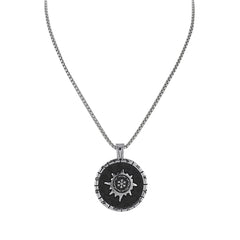 Black Enamel & Silver-Plated Compass Pendant Necklace