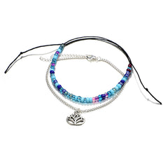 Howlite & Acrylic Adjustable Anklet & Silver-Plated Lotus Charm Anklet