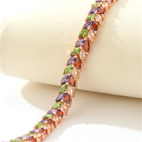 Jewel-Tone Cubic Zirconia & 18k Rose Gold-Plated Floral Bracelet - streetregion