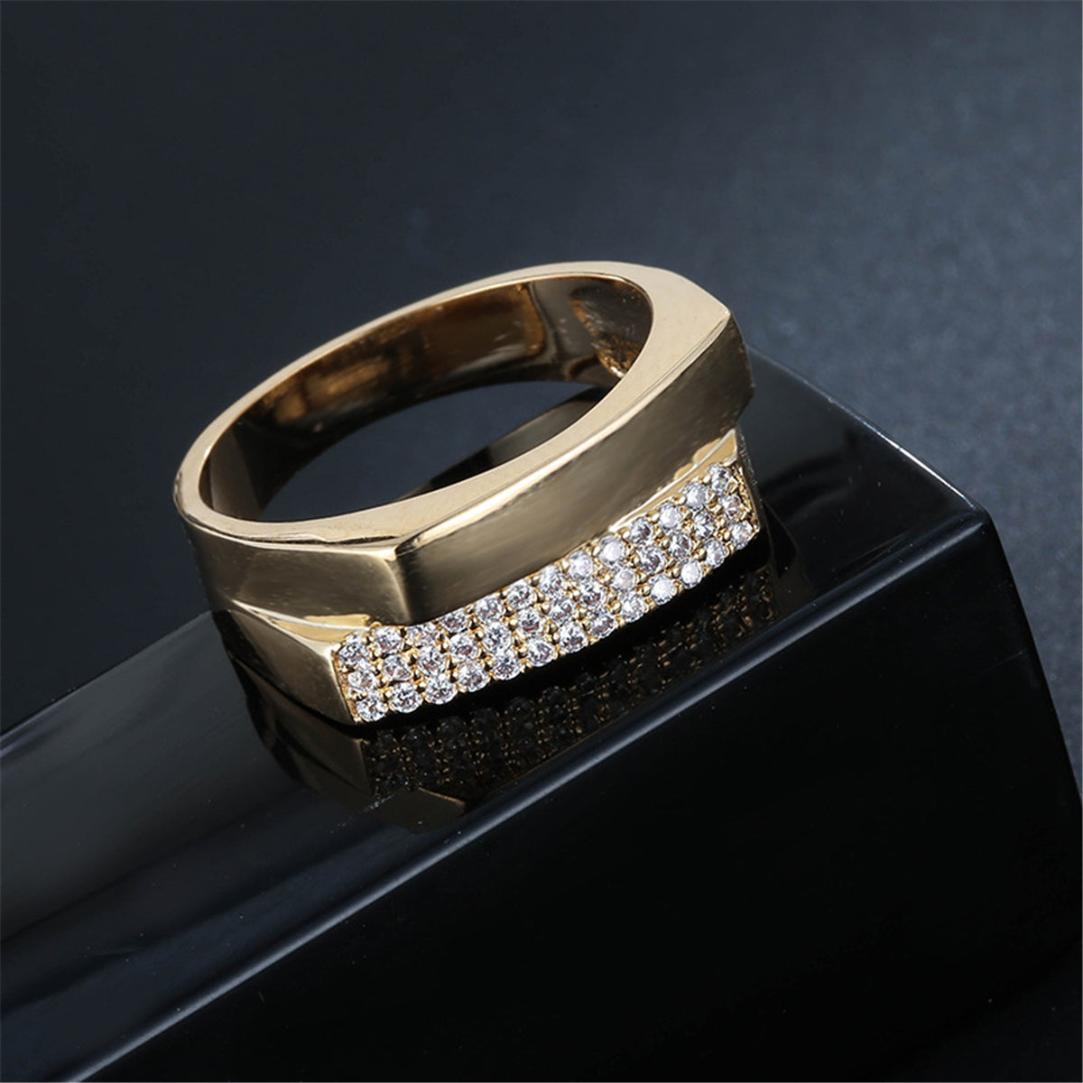 Cubic Zirconia & 18K Gold-Plated Geometric Two-Layer Band