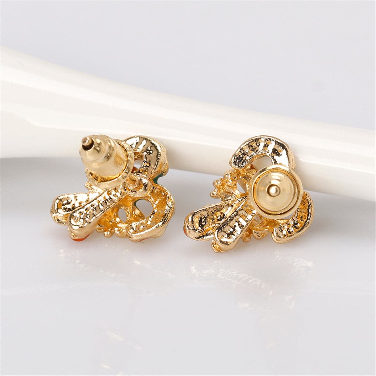 Red Enamel & 18K Gold-Plated Candy Cane Crutch Stud Earrings