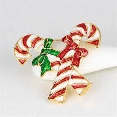 Red & 18K Gold-Plated Double Crutch Candy Cane Brooch