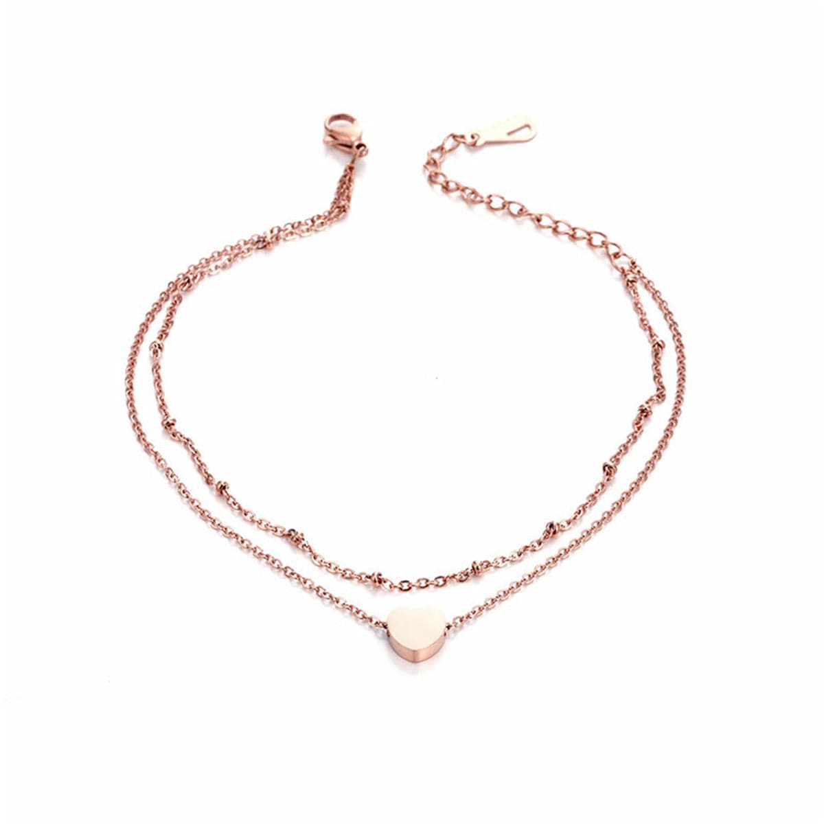 18K Rose Gold-Plated Heart Charm Layer Anklet
