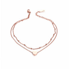 18K Rose Gold-Plated Heart Charm Layer Anklet
