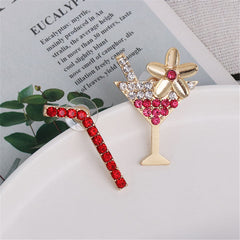Red Cubic Zirconia & 18K Gold-Plated Martini & Straw Stud Earrings