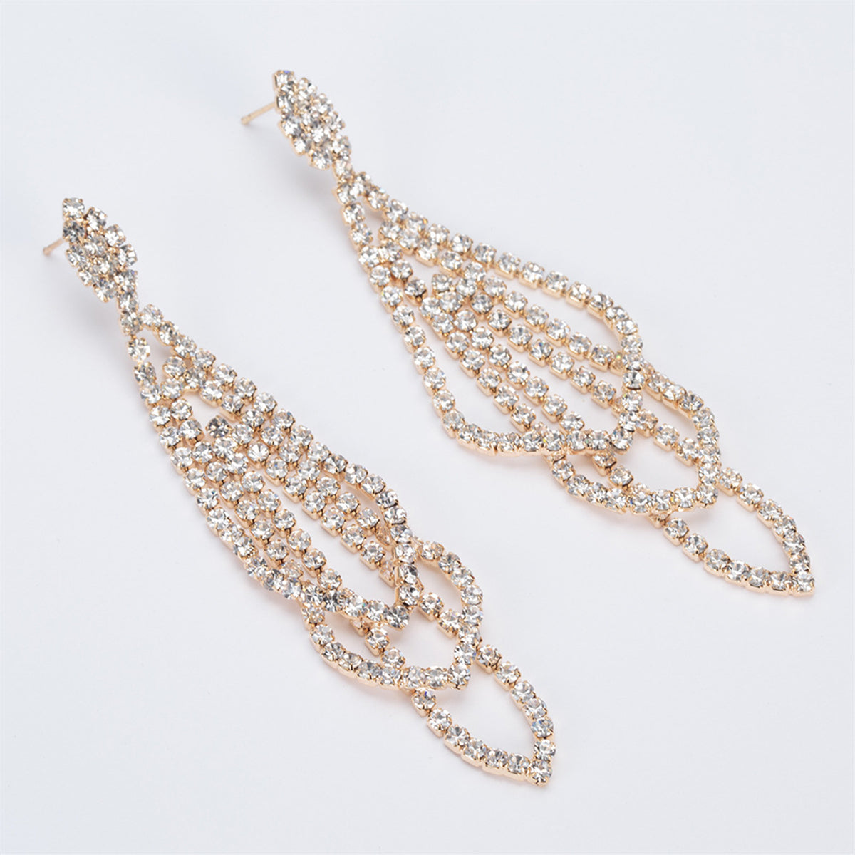Cubic Zirconia and 18K Gold-Plated Layer Drop Earrings, gold drop earrings for women, everyday style, side view