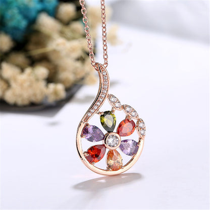 Multicolor Crystal and Cubic Zirconia Droplet Pendant Necklace, pendant necklace for women, lifestyle look